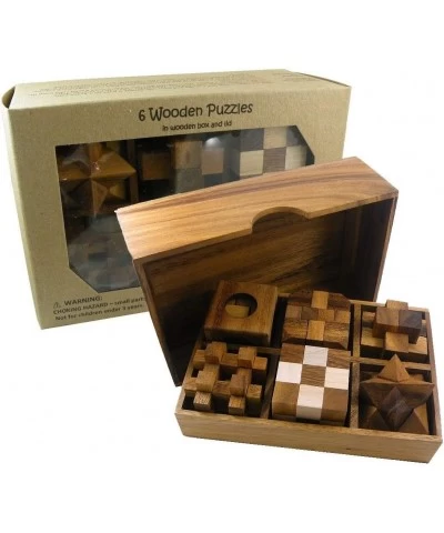 6 Wooden Puzzle Gift Set in A Wood Box - 3D Unique IQ Puzzles $50.90 Brain Teaser Puzzles