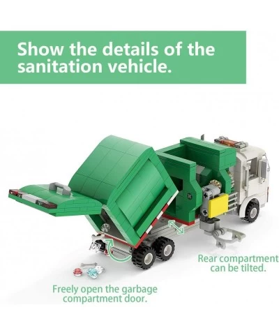 Building Boat Garbage Truck Building Kits Trash Truck Building Blocks with 3 Trash Cans Sanitation Truck Building Toys Childr...