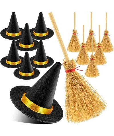 14Pcs Mini Witch Hat Small Witch Hats for Crafts Felt Witch Hats and Brooms for Halloween Handmade Wine Bottle Party Decor $1...