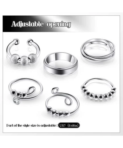 6 Pieces Fidget Rings Anxiety Spinner Rings with Thin Beads for Women Men Adjustable Silver Anti Anxiety Rings Worry Stress R...