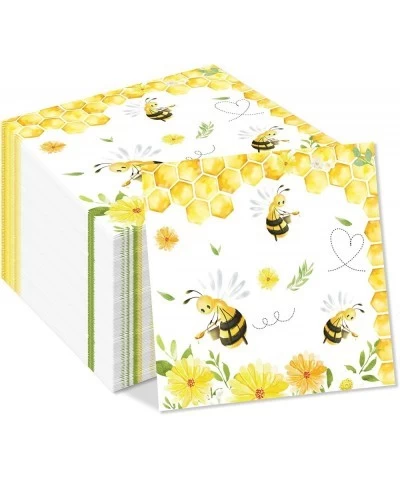 40Pcs Bee Bumble Dessert Napkins Yellow Honey Bee Honeycomb Cocktail Lunch Dinner Paper Napkin Set Bee Themed for Gender Reve...