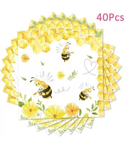 40Pcs Bee Bumble Dessert Napkins Yellow Honey Bee Honeycomb Cocktail Lunch Dinner Paper Napkin Set Bee Themed for Gender Reve...