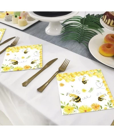 40Pcs Bee Bumble Dessert Napkins Yellow Honey Bee Honeycomb Cocktail Lunch Dinner Paper Napkin Set Bee Themed for Gender Reve...