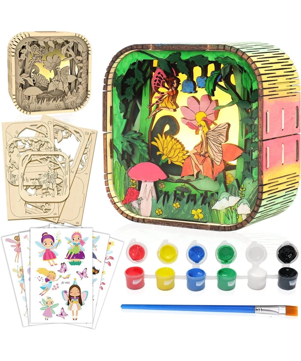 DIY Fairy Night Light 3 in 1 DIY Painting Arts and Crafts Kit for Kids 3D Wooden Puzzles with 5PCS Fairy Tattoo Art Supplies ...