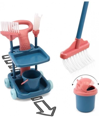 24 Pcs Kids Cleaning Mini Set - Toy Cleaning Set Includes Vacume Broom Mop Brush Dust Pan Duster Sponge Bucket Caution Sign T...