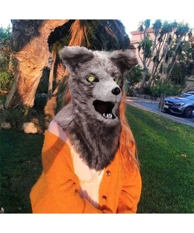 Movable Mouth Fox Mask Costume Cosplay Mouth Mover Wolf Masks Plush Faux Fur Suit for Halloween Party (White Fox) $51.75 Kids...