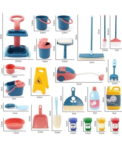 24 Pcs Kids Cleaning Mini Set - Toy Cleaning Set Includes Vacume Broom Mop Brush Dust Pan Duster Sponge Bucket Caution Sign T...