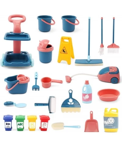 24 Pcs Kids Cleaning Mini Set - Toy Cleaning Set Includes Vacume Broom Mop Brush Dust Pan Duster Sponge Bucket Caution Sign T...