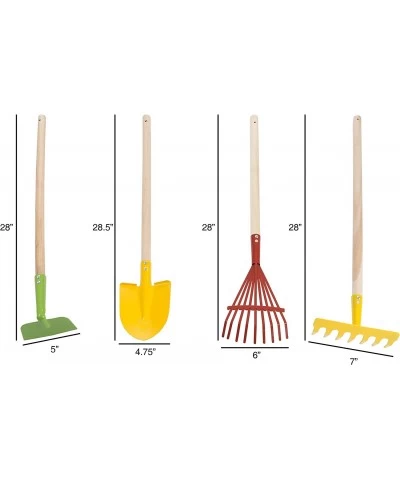 Kid’s Garden Tool Set with Child Safe Shovel Rake Hoe and Leaf Rake– 4 Piece Gardening Kit with Long Wood Handles for Boys an...