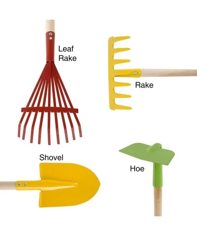 Kid’s Garden Tool Set with Child Safe Shovel Rake Hoe and Leaf Rake– 4 Piece Gardening Kit with Long Wood Handles for Boys an...