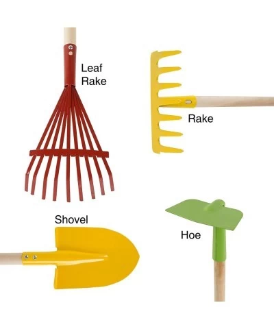 Kid’s Garden Tool Set with Child Safe Shovel Rake Hoe and Leaf Rake– 4 Piece Gardening Kit with Long Wood Handles for Boys an...