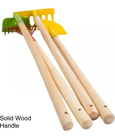 Kid’s Garden Tool Set with Child Safe Shovel Rake Hoe and Leaf Rake– 4 Piece Gardening Kit with Long Wood Handles for Boys an...