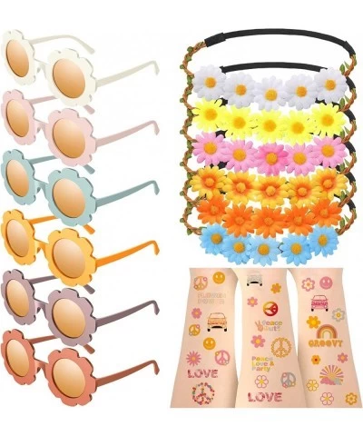 Retro Groovy Hippie Birthday Party Decoration Hippie Glasses Daisy Flower Headband Costume Women Girls Party Favors (6 Pack) ...