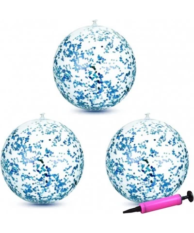 NC Glitter Beach Balls 24 Inch 3 Pack Inflatable Beach Ball with Confetti Glitters Beach Toys for Kids Adults Airtight Swimmi...