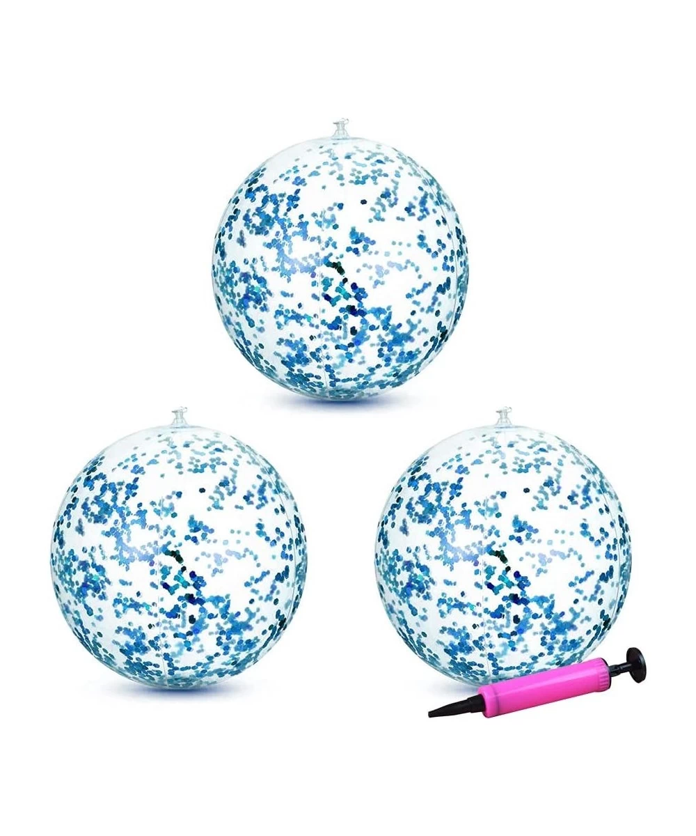 NC Glitter Beach Balls 24 Inch 3 Pack Inflatable Beach Ball with Confetti Glitters Beach Toys for Kids Adults Airtight Swimmi...