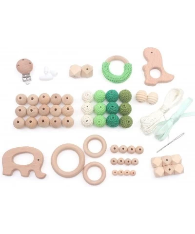 Teething Kit Baby Wooden Beads Rings Supplies Make Your Own Baby Chew Jewelry DIY Teether Necklace 61pcs Green $34.18 Baby Te...