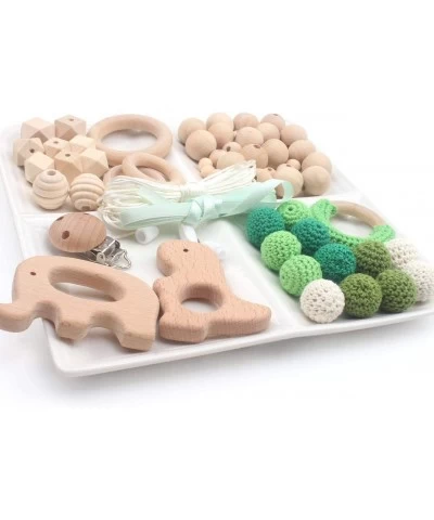 Teething Kit Baby Wooden Beads Rings Supplies Make Your Own Baby Chew Jewelry DIY Teether Necklace 61pcs Green $34.18 Baby Te...