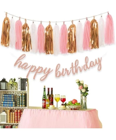 Rose Gold Birthday Party Decorations - Glittery Rose Gold Happy Birthday Banner and Tissue Paper Tassels Garland for Birthday...