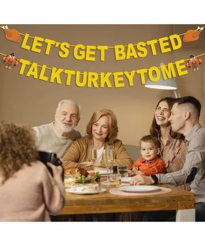 Let's Get Basted Banner and Talk Turkey to Me Banner Gold Glitter Thanksgiving Day Garland Banner with Turkey Legs and Turkey...