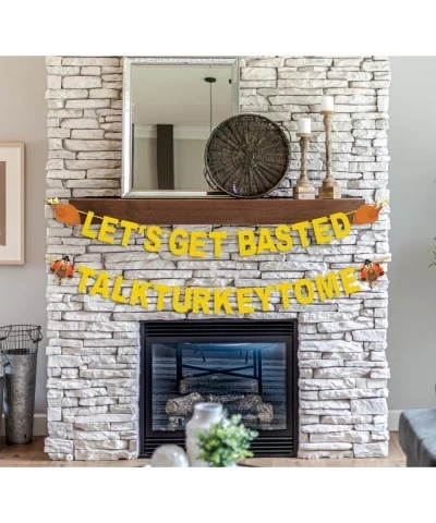 Let's Get Basted Banner and Talk Turkey to Me Banner Gold Glitter Thanksgiving Day Garland Banner with Turkey Legs and Turkey...