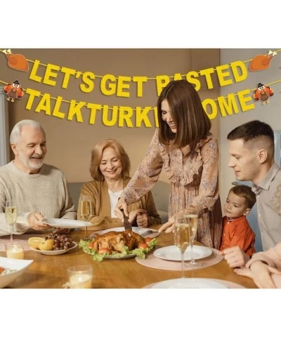 Let's Get Basted Banner and Talk Turkey to Me Banner Gold Glitter Thanksgiving Day Garland Banner with Turkey Legs and Turkey...