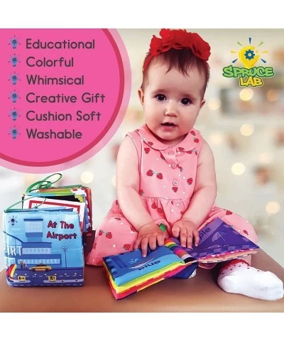 Educational Soft Baby Books - 6 Cloth Book Set - Early Learning Sensory Development for Babies - Crinkle Touch and Feel Toddl...