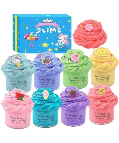 8 Pack Butter Slime Kit with Unicorn Animal Candy and Fruit Slime Charms Supplies Super Soft & Non-Sticky Stress Relief Putty...