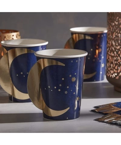 Eid Mubarak Navy & Gold Pop Out Moon Paper Party Tableware Cups - 8 Pack $34.63 Kids' Party Tableware