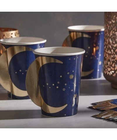 Eid Mubarak Navy & Gold Pop Out Moon Paper Party Tableware Cups - 8 Pack $34.63 Kids' Party Tableware