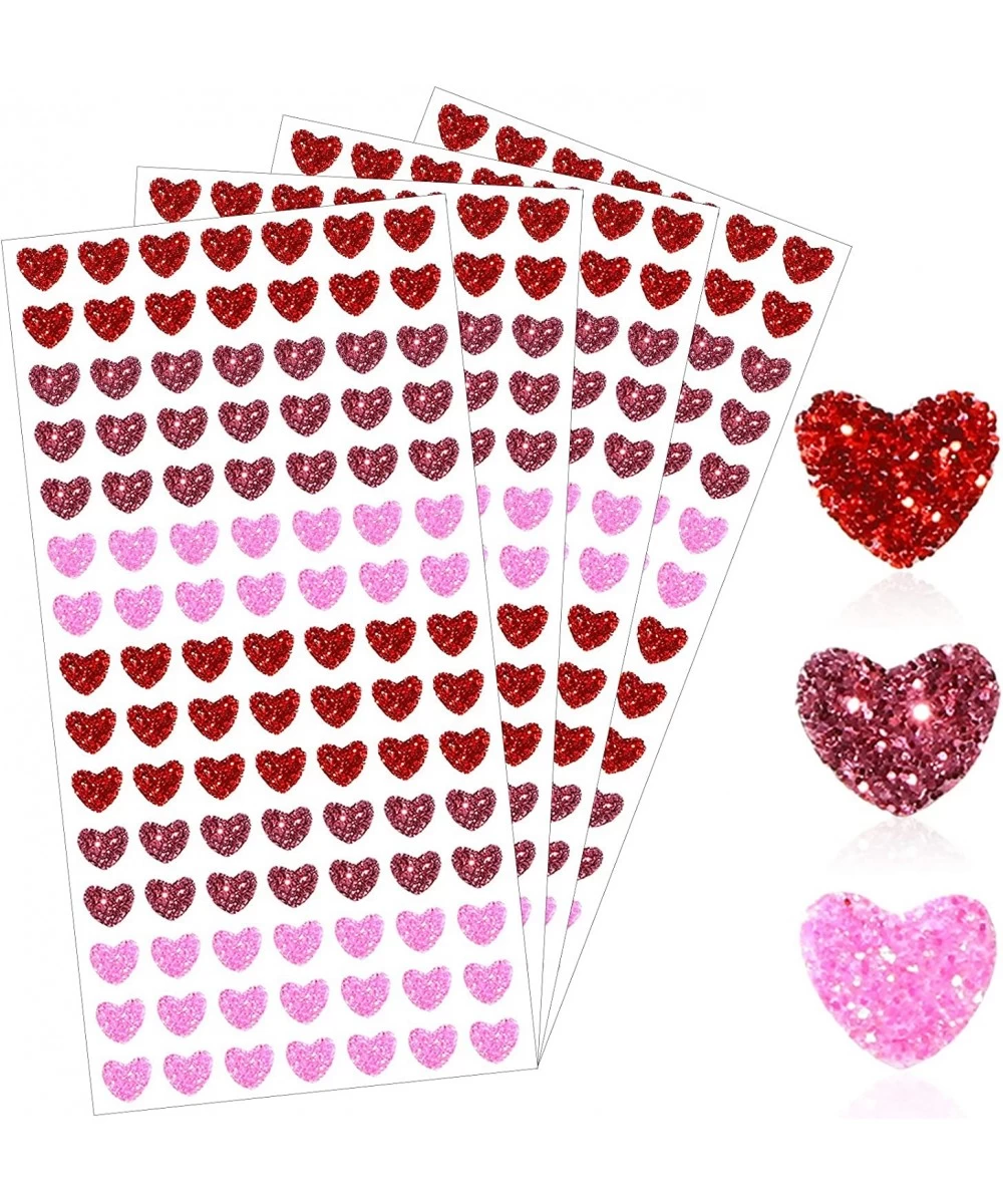 420 Pieces Valentine's Day Foam Heart Stickers Self Adhesive Heart Shape Stickers 3 Colors Glitter Foam Hearts Red Heart Deca...