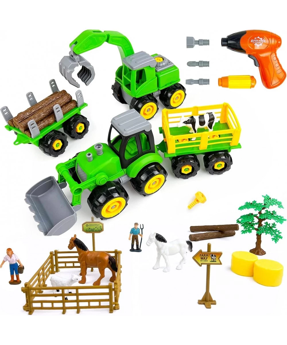 Take Apart Toys Play Farm Truck Tractor and Excavator Toy Set with Electric Drill Farm Animals and Farm Accessories Included ...