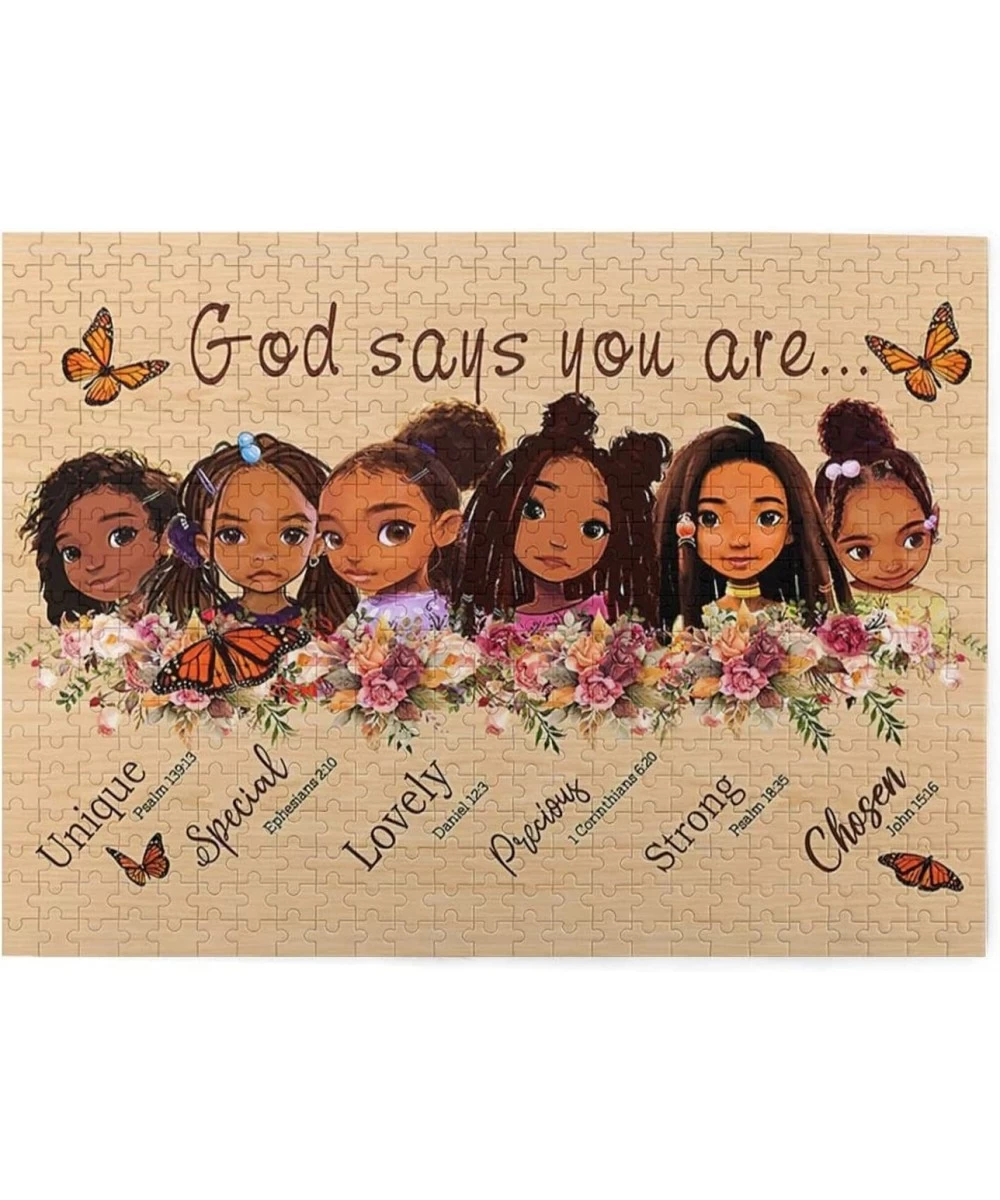 Jigsaw Puzzles 500 Pieces for Adults African American Jigsaw Puzzles Little Black Girls God Says You are Large Wooden Puzzle ...