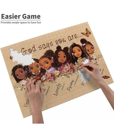 Jigsaw Puzzles 500 Pieces for Adults African American Jigsaw Puzzles Little Black Girls God Says You are Large Wooden Puzzle ...