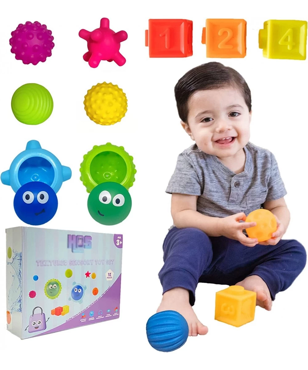 Sensory Baby Toys 12 pcs Montessori Soft Balls Building Blocks Teething Toys for Babies Toddlers Infants STEM Learning Number...