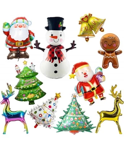 10pcs Christmas Balloon Santa Snowman Reindeer Christmas Tree Bell and Gingerbread Man Foil Balloons Christmas Party Decorati...