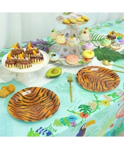 50 Pieces 9 inches Disposable Paper Plates for Tiger Themed Party Jungle Birthday Party Supplies and Zoo Animals Party Decora...