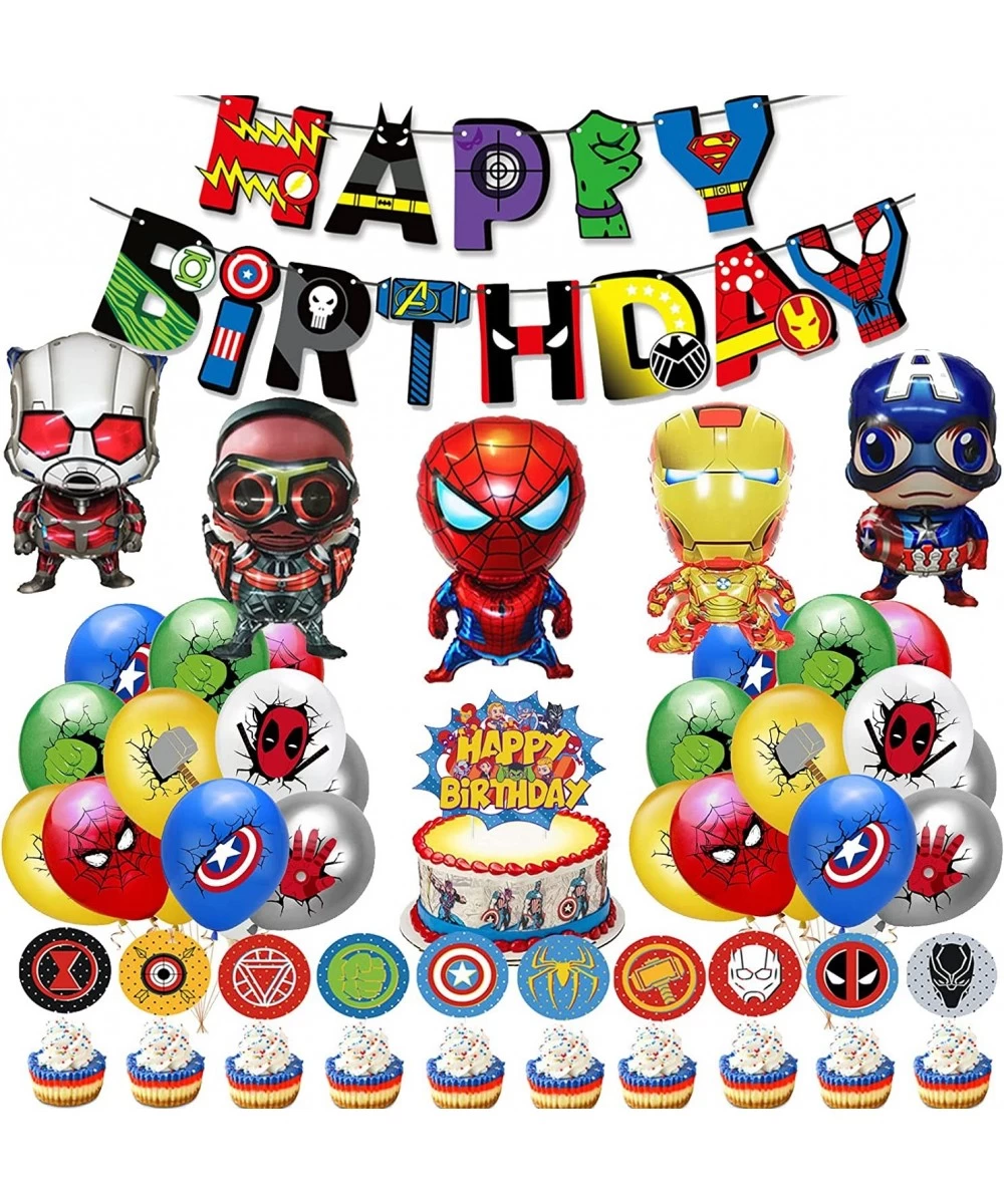 Superhero Birthday Decoration--Superhero Happy Birthday Banner Foil Balloon Balloon Cake Toppers for Superhero Birthday Party...