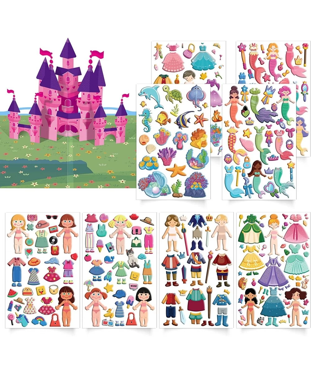 Kids Puffy Stickers - 3D Reusable Stickers Activity Pad with Pop Up Castle 320+ Stickers with 3 Scenes Dress-up Princess Merm...