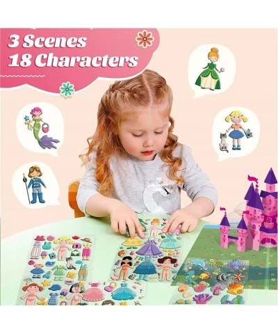 Kids Puffy Stickers - 3D Reusable Stickers Activity Pad with Pop Up Castle 320+ Stickers with 3 Scenes Dress-up Princess Merm...