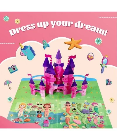 Kids Puffy Stickers - 3D Reusable Stickers Activity Pad with Pop Up Castle 320+ Stickers with 3 Scenes Dress-up Princess Merm...