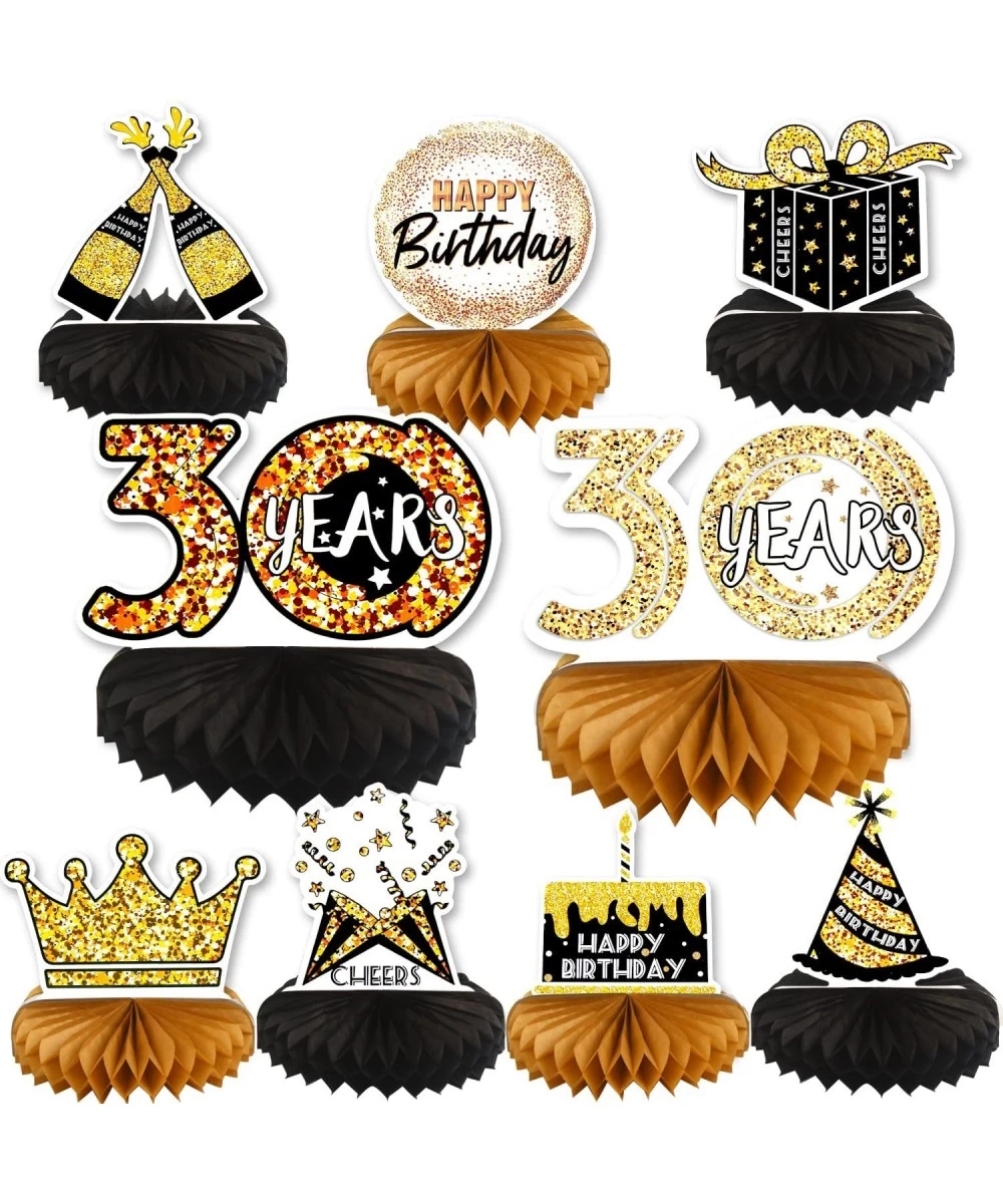 9PCS 30th Birthday Honeycomb Centerpieces Black Gold 30 Years Birthday Table Toppers for Thirty Years Birthday Party Decorati...