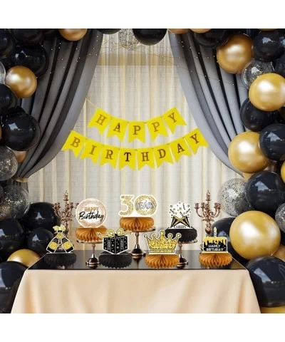 9PCS 30th Birthday Honeycomb Centerpieces Black Gold 30 Years Birthday Table Toppers for Thirty Years Birthday Party Decorati...