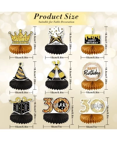 9PCS 30th Birthday Honeycomb Centerpieces Black Gold 30 Years Birthday Table Toppers for Thirty Years Birthday Party Decorati...