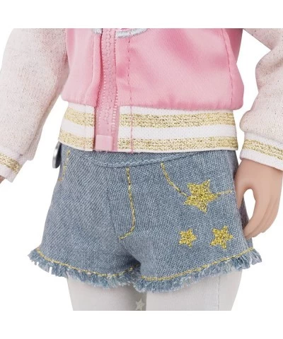 14-inch Doll Clothes & Accessories - Have A Gradient Day Outfit - Rainbow Leggings Hair Bow Denim Shorts Pink Heart Jacket an...