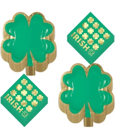 St. Patrick's Day Party Charming Green & Gold Shamrock-Shaped 8 Inch Paper Plates and Irish-ish Beverage Napkins (Serves 16) ...