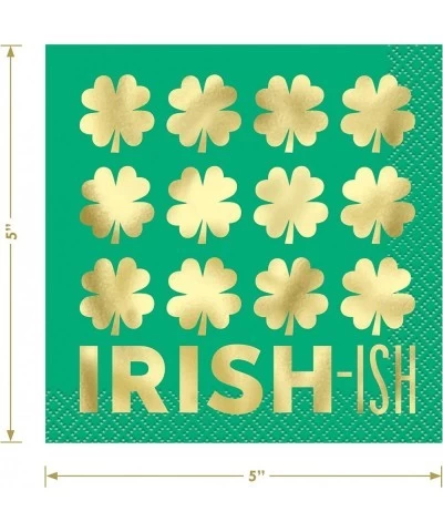 St. Patrick's Day Party Charming Green & Gold Shamrock-Shaped 8 Inch Paper Plates and Irish-ish Beverage Napkins (Serves 16) ...