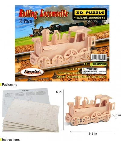 3D Puzzle Rolling Locomotive Train Wood Craft Construction Model Kit Fun & Educational DIY Wooden Toy Assemble Unfinished Cra...