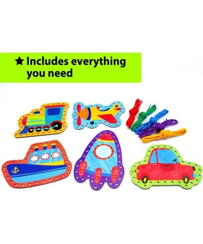 Preschool Beginner First Lacing Card Kit for Kids Training Arts & Crafts 5 Easy Transport and Cars Lacing Projects Instructio...