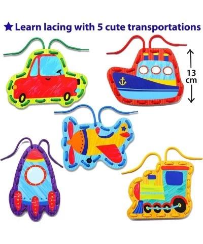 Preschool Beginner First Lacing Card Kit for Kids Training Arts & Crafts 5 Easy Transport and Cars Lacing Projects Instructio...