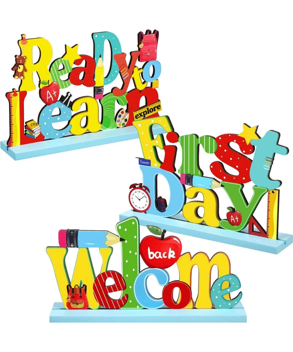 3 Welcome Back to School Table Decoration First Day School Sign Ready to Learn Table Centerpiece Wooden for Ready to Home Cla...